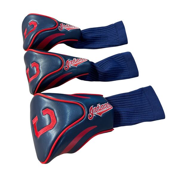 Cleveland Indians Golf Club Headcovers Set Driver 3 X Navy Red MLB Licensed - Picture 3 of 5